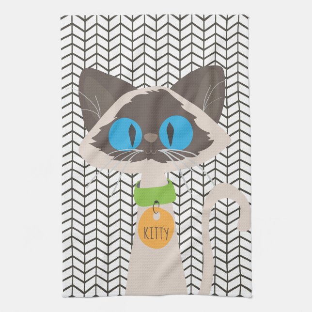 Cat Siamese Tonkinese Personalised Kitty Tea Towel (Vertical)