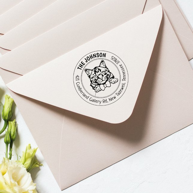 Cat Siberian Family Return Address  Rubber Stamp (Creator Uploaded)