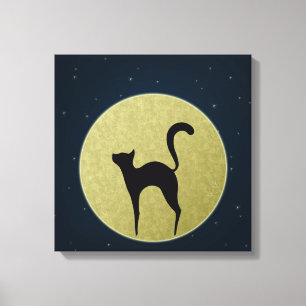 Cat silhouette and moon Wrapped canvas