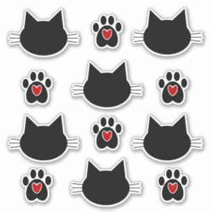 Cat Silhouette and Paw Prints