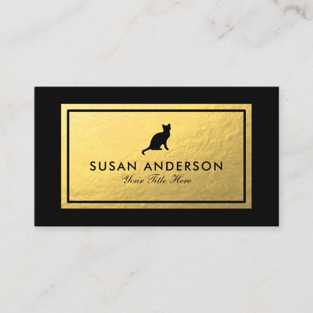 Cat Silhouette - Faux Gold Foil Business Card (Front)