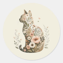 Cat Silhouette Floral Boho Wildflower