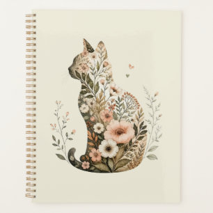 Cat Silhouette Floral Boho Wildflower Planner