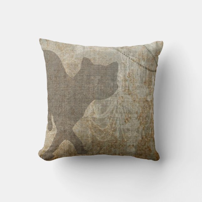 Cat Silhouette French Chic Chandelier Faux Linen Cushion (Front)