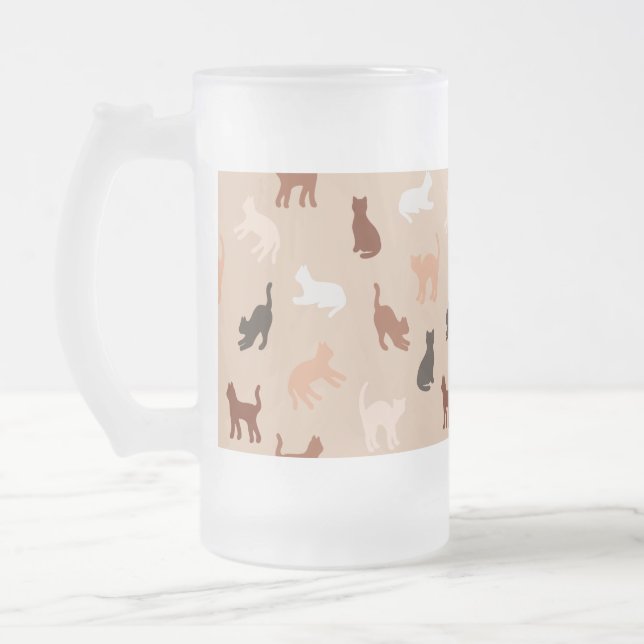 Cat silhouette frosted glass beer mug (Left)