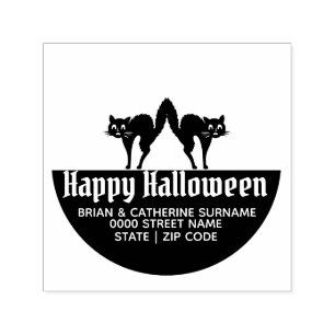 Cat silhouette fun halloween return address self-inking stamp