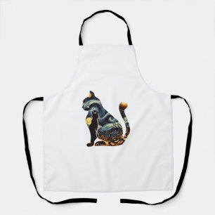 Cat Silhouette Halloween Van Gogh Starry Night Bla Apron
