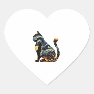 Cat Silhouette Halloween Van Gogh Starry Night Bla Heart Sticker