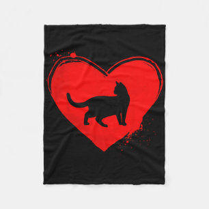 Cat Silhouette Heart Shape Valentine Cat Lovers Fleece Blanket