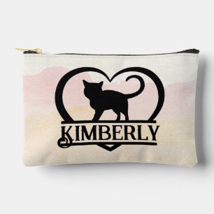 Cat Silhouette Heart Split Monogram Accessory Pouch