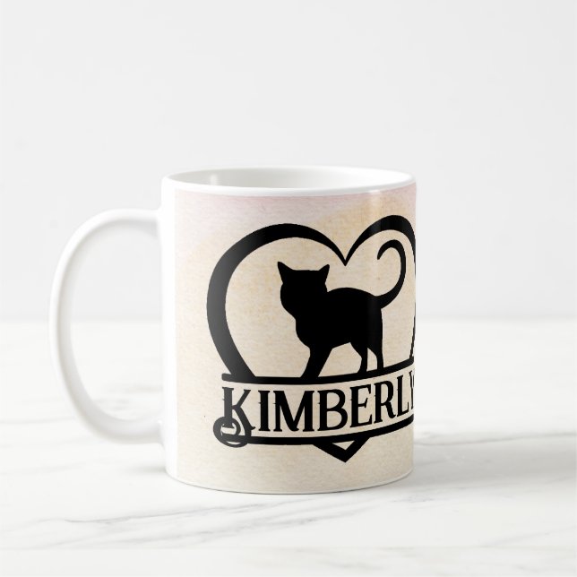 Cat Silhouette Heart Split Monogram Sunset Coffee Mug (Left)