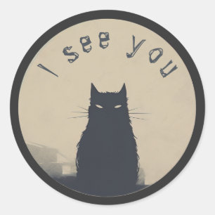 cat silhouette, "I see you" Classic Round Sticker
