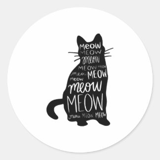 Cat Silhouette Meow Classic Round Sticker