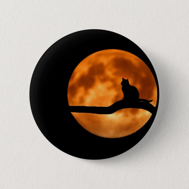 Cat Silhouette Moonlight. Personalize Button (Front)