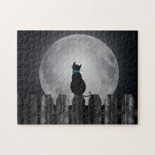 cat silhouette on fence jigsaw puzzle