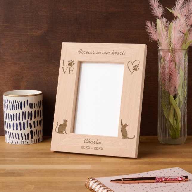 Cat Silhouette Pawprint Memorial Etched Frames (Left)