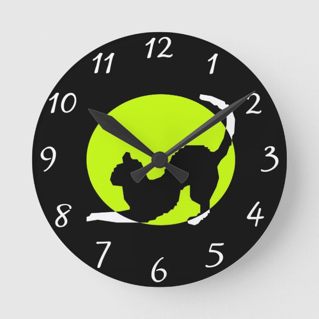 Cat Silhouette Round Clock (Front)