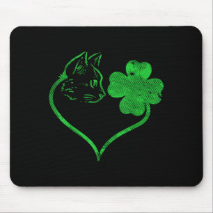 Cat Silhouette Shamrock St Patricks Day Kitten Lov Mouse Mat