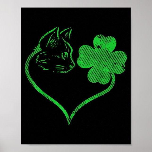 Cat Silhouette Shamrock St Patricks Day Kitten Lov Poster (Front)