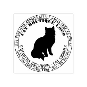Cat silhouette sitting pet grooming rubber stamp
