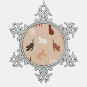 Cat silhouette snowflake pewter christmas ornament
