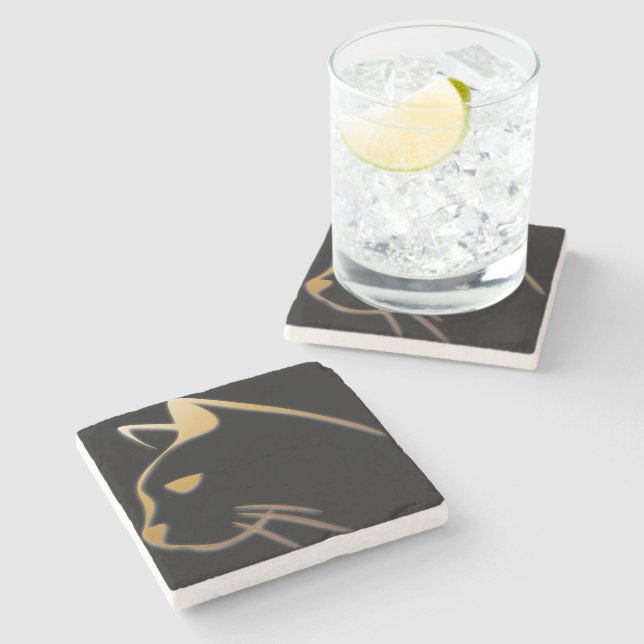 Cat silhouette stone coaster (Side)