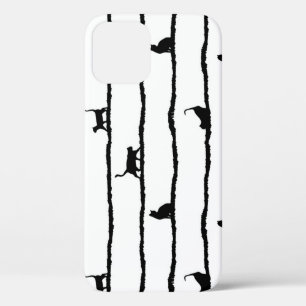 Cat Silhouette Stripes Abstract Hand Drawn Pattern iPhone 12 Case
