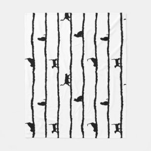 Cat Silhouette Stripes Abstract Hand Drawn Pattern Fleece Blanket