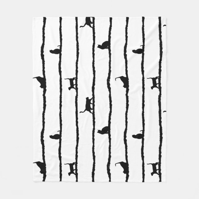 Cat Silhouette Stripes Abstract Hand Drawn Pattern Fleece Blanket (Front)