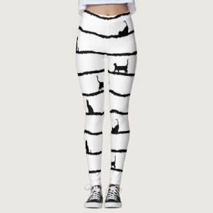 Cat Silhouette Stripes Abstract Hand Drawn Pattern Leggings