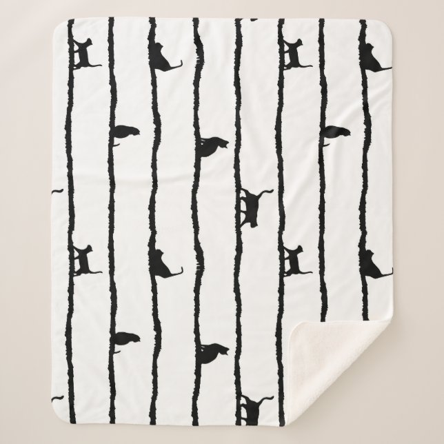 Cat Silhouette Stripes Abstract Hand Drawn Pattern Sherpa Blanket (Front)