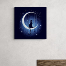 Cat silhouette swinging from the crescent moon