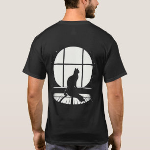 Cat Silhouette Window Night Stars Shadow T-Shirt