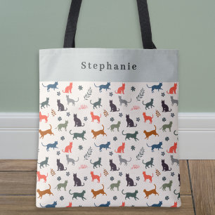 Cat Silhouettes Animal Pattern Modern Personalised Tote Bag