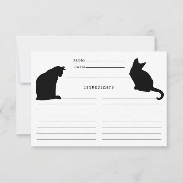 Cat Silhouettes Black and White Recipe Cards (Front)