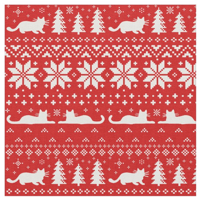 Cat Silhouettes Christmas Holiday Patterned Fabric (Close Up)
