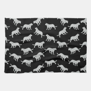 Cat Silhouettes Design Retro Kitten Art Black Tea Towel