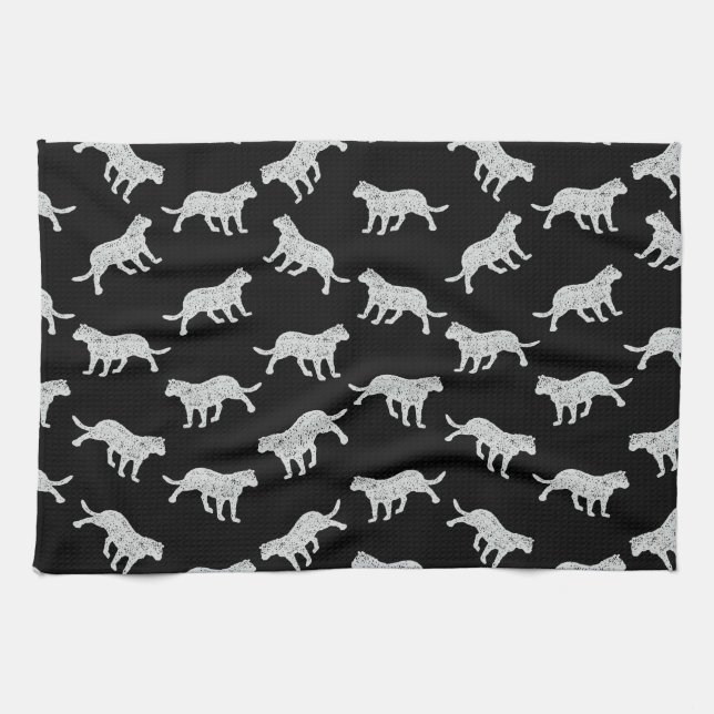 Cat Silhouettes Design Retro Kitten Art Black Tea Towel (Horizontal)