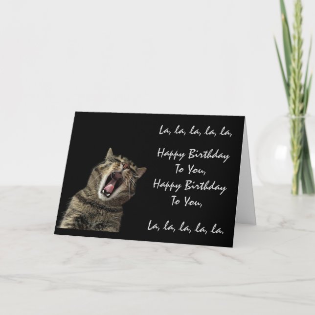 Cat Singing Happy Birthday Greeting Card (Front)