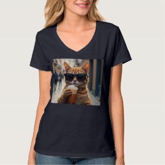 Cat Sipping Coffee On A Street T-Shirt