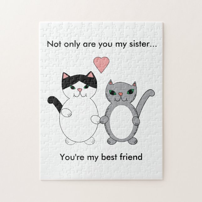 Cat Sister Best Friend Cute Kitty Love Personalise Jigsaw Puzzle (Vertical)