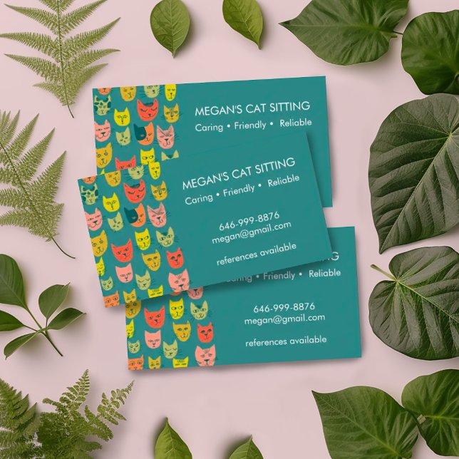 Cat Sitter Cute Colourful Funny Kittens Cats Vets  Business Card (Creator Uploaded)