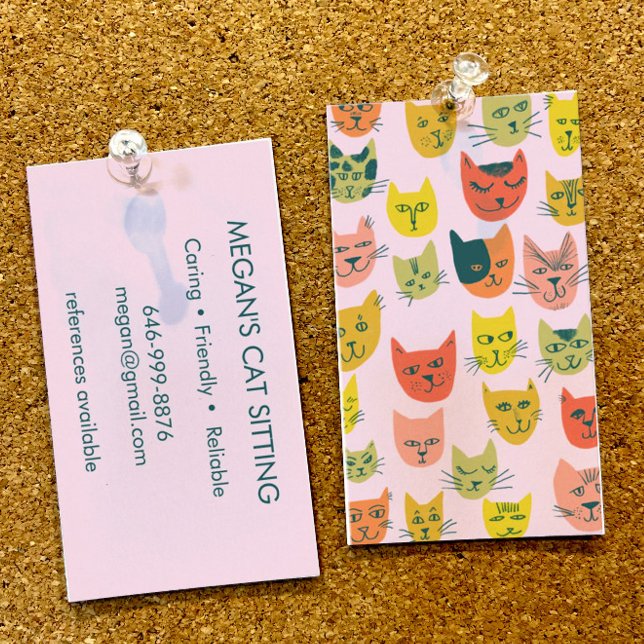 Cat Sitter Cute Colourful Funny Kittens Cats Vets  Business Card (Creator Uploaded)
