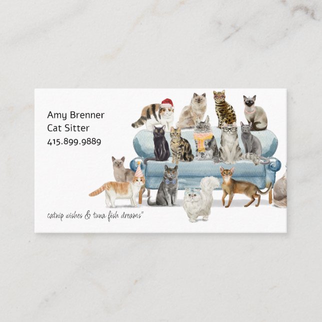 Cat Sitter Watercolor Business Card (Front)