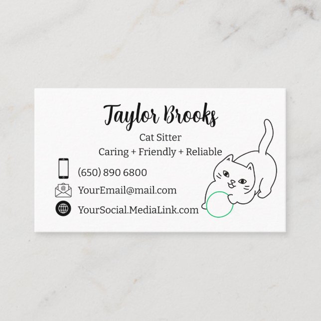 Cat Sitting Cattery Business Card (Front)