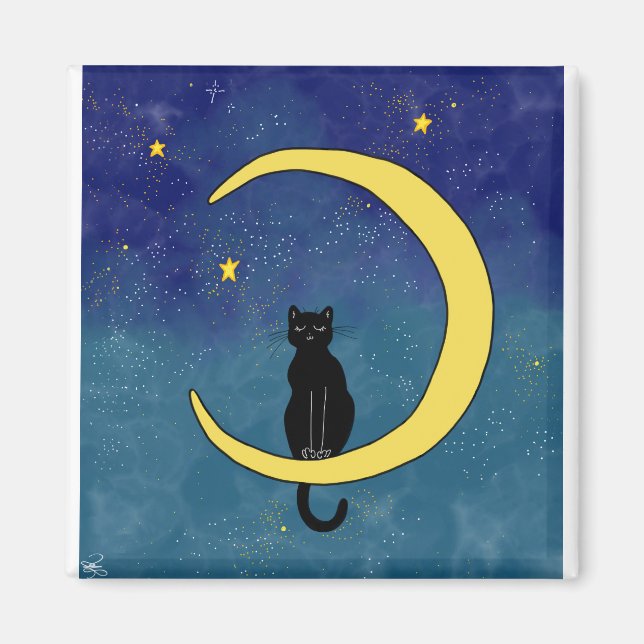 Cat Sitting in the Moon Magnet (Front)