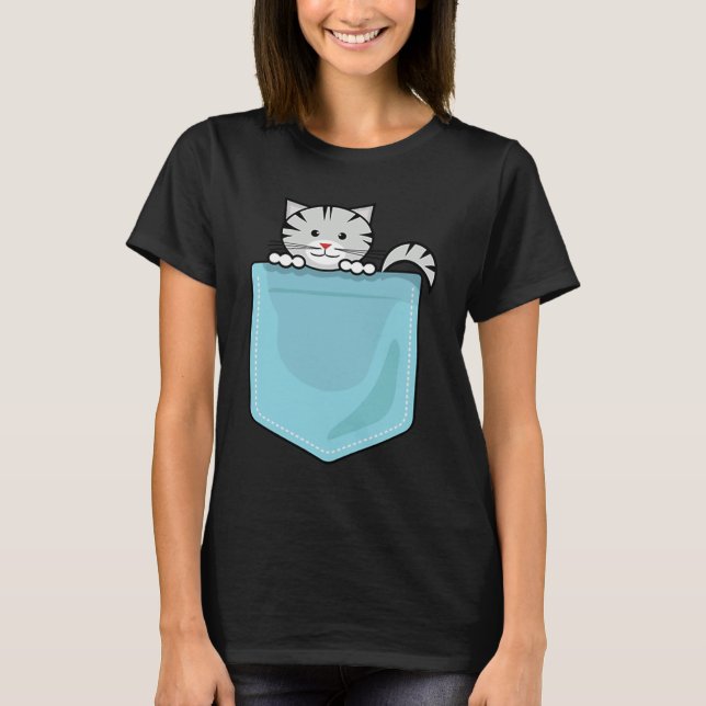 cat sitting inside a pocket  Tabbies Stripes Patte T-Shirt (Front)