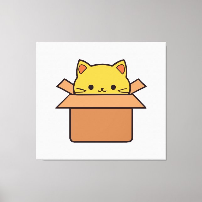 Cat sitting inside cardboard box canvas print (Front)