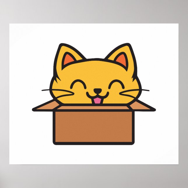 Cat sitting inside cardboard box poster (Front)