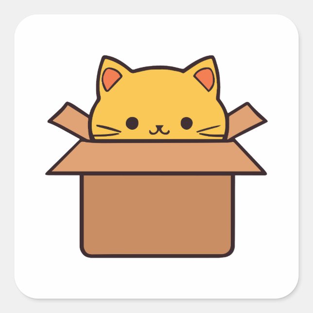 Cat sitting inside cardboard box square sticker (Front)